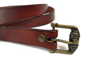 Medieval belt leather brown ladies 140 cm long belt W2.5 cm children&#39;s leather belt real leather handmade unisex unique Viking Celts