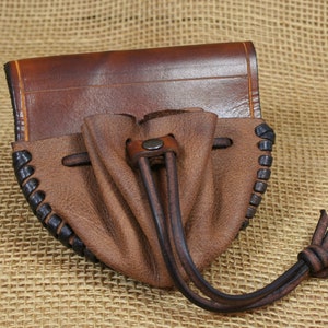 Sac à argent Viking en cuir marron, sac thaler tressé, fabriqué en Allemagne, sac en cuir uni, cuir véritable, lanière en cuir, médiéval