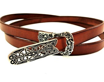 Viking belt Birka leather brown 160 cm long W2cm handmade long belt unisex medieval garment unisex real leather strap end