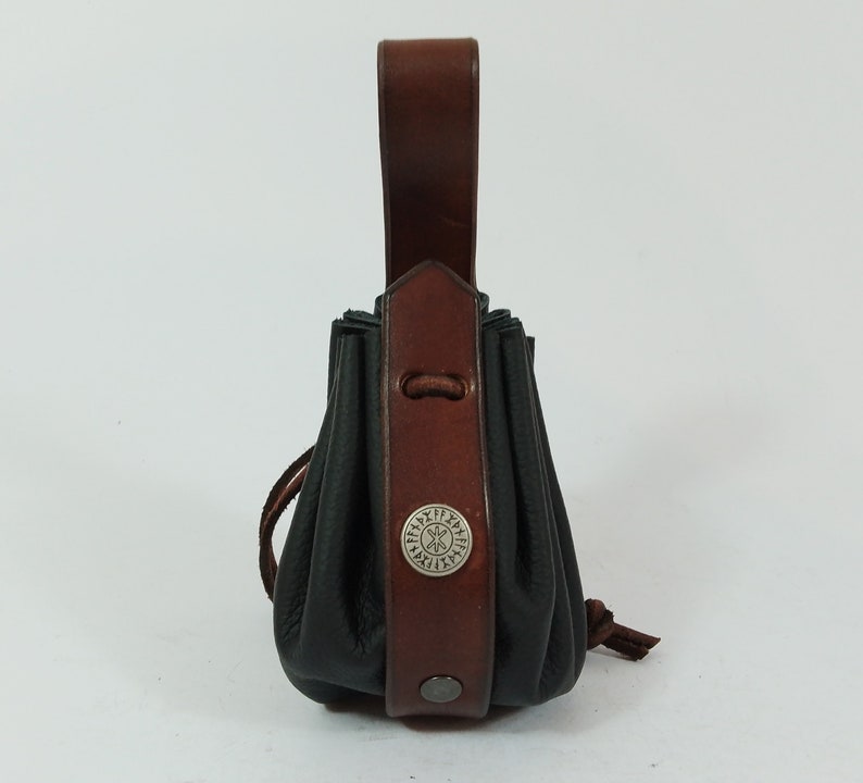 Bag Talersack Odin protection leather brown belt leather bag Viking bag runes coin purse Odin medieval handwork image 1