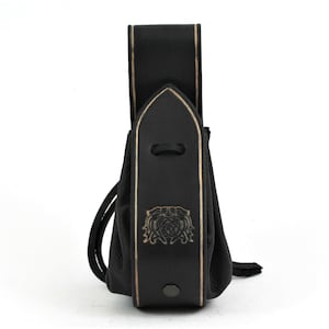 Borsa porta soldi in pelle nera con grifone vichingo in rilievo, porta monete medievale, realizzata a mano in nappa, pelle liscia, vera pelle, unisex
