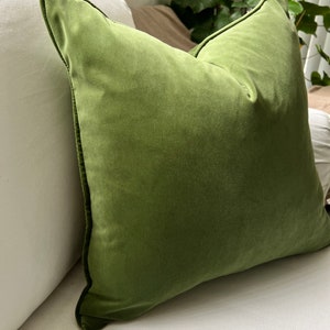 Moss Green Cushion Cover, Polyester Velvet cushion cover, luxury green cushion, deco cushions, green cushions, soft cushions, green piping