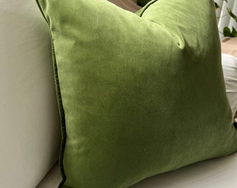 Moss Green Cushion Cover, Polyester Velvet cushion cover, luxury green cushion, deco cushions, green cushions, soft cushions, green piping