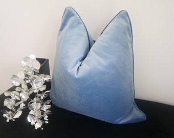 Cloud Blue Cushion Cover, Polyester Velvet Cushion Cover, Blue cushion, light blue cushion, deco cushions, blue piping cushion,