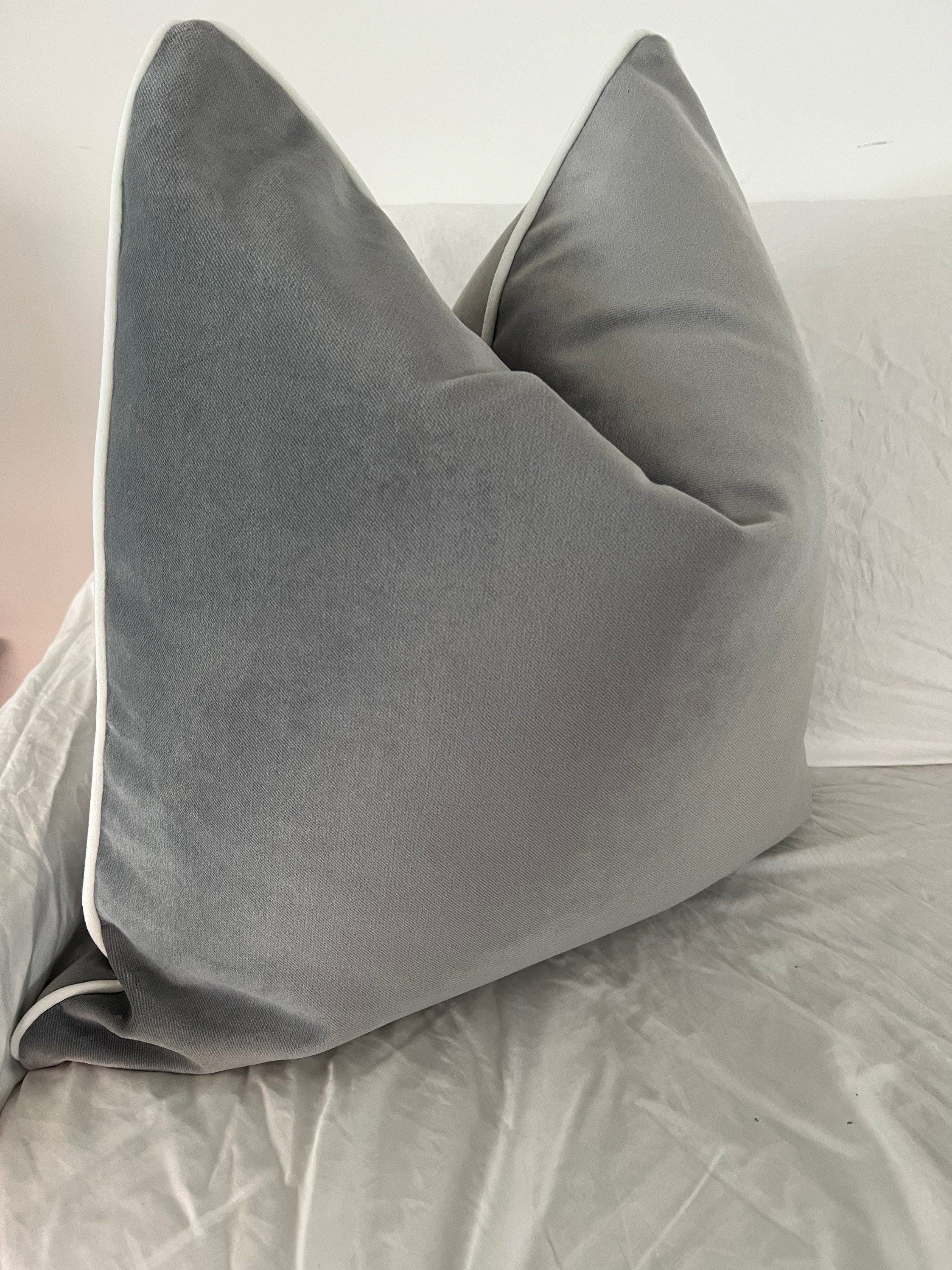Grey With White Piping Cushion Cover Velvet Material Cushion Etsy Australia