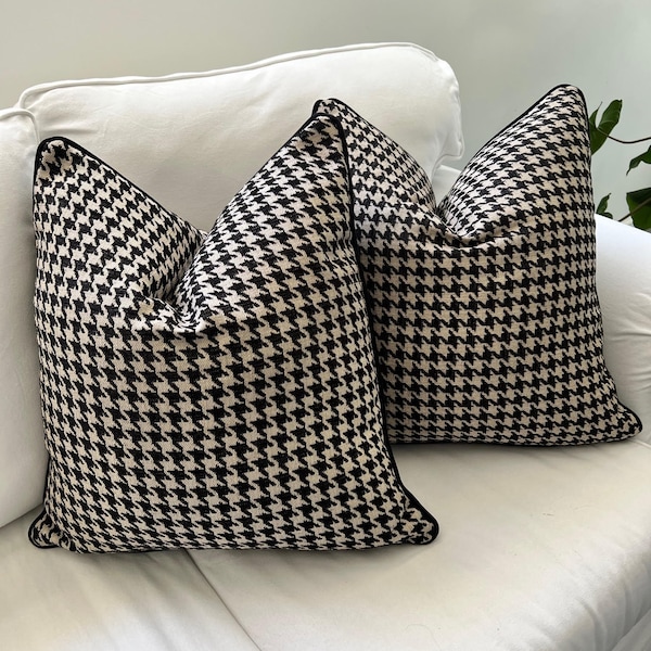 Houndstooth Cushion Cover, Acrylic Polyester Material cushion cover, houndstooth print cushions, deco cushions, black and beige cushions
