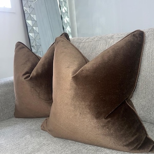 Chocolate Brown Cushion cover, Velvet Material cushion cover, luxury espresso cushions, soft cushions, brown piping, zipper pillow,