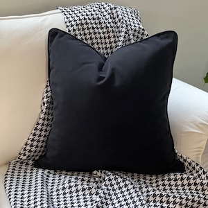 Funda de cojín negra, funda de cojín de terciopelo, cojín de ónix de lujo, cojines decorativos, cojines negros, cojines suaves, ribete negro