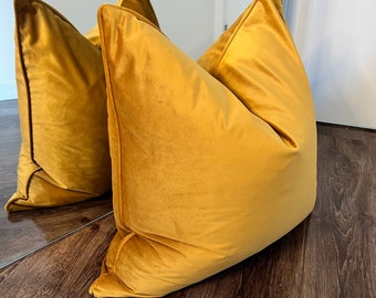 Turmeric Gold Cushion, Velvet Material cushion cover, Yellow Gold cushions, soft cushions. smooth cushions