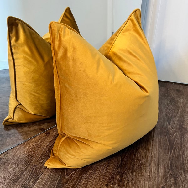 Turmeric Gold Cushion, Velvet Material cushion cover, Yellow Gold cushions, soft cushions. smooth cushions
