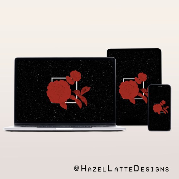 Aesthetic Wallpaper Red Roses Leaf Flower With Dark Black Etsy Canada