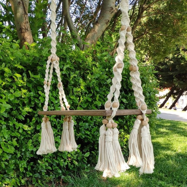 Swing Macrame Children/Adult,Backyard Swing,Boho Swing, indoor&Outdoor Tree Swing | For Wedding Decor | Wooden Custom Bench Swing | Gift