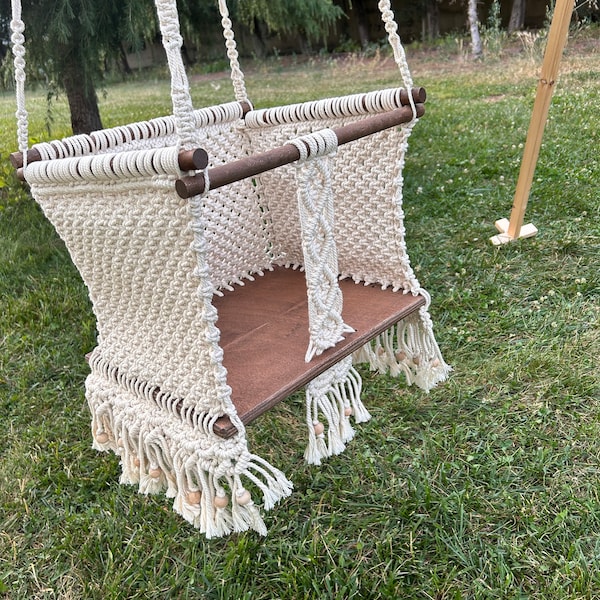 Kids Swing Garden Furniture,Tree Swing, Indoor&Outdoor Macrame Adult,Backyard Swing, Boho Swing,For Wedding Decor, Wooden Custom Bench Swing