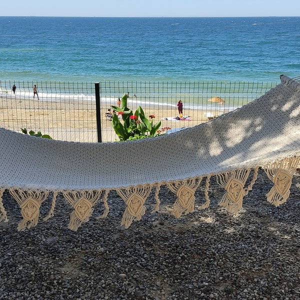 Beach Furniture | Boho Hammock |  Large Handwoven Hammock |Hammock % 100 Handmade Macrame |Sea, beach and hammock | indoor outdoor | Naturel