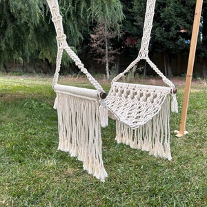Handmade Macrame Swing: Boho Decor, Wooden Seat, Indoor/Outdoor