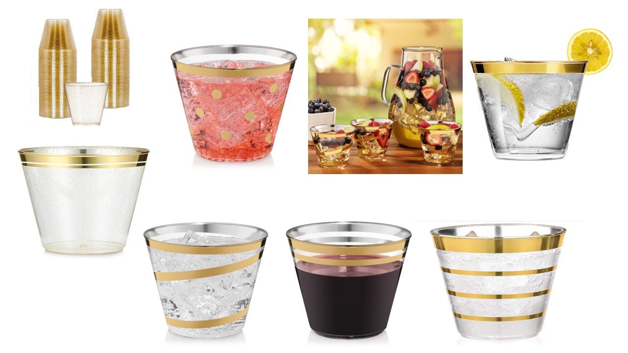 Clear Gold-Trimmed Premium Plastic Cups 20ct