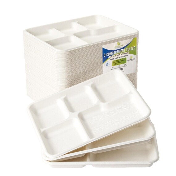 Greener Settings 125 Paper Compartment Plates Food Trays Disposable Compostable Recyclable 5 Divided Sections Plate Etsy