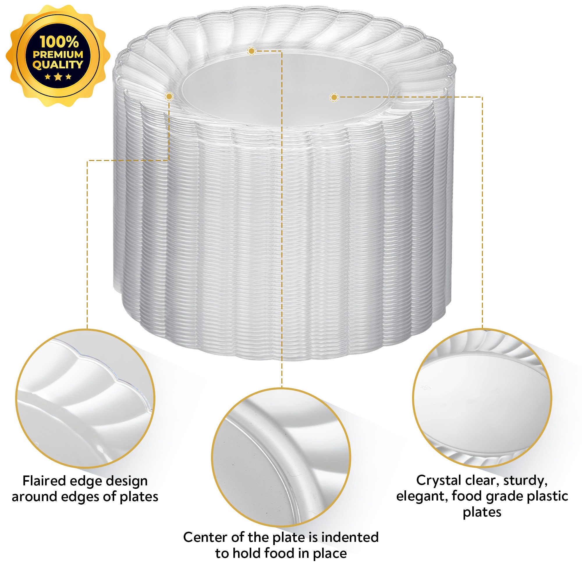 100 Pack Clear Fancy Plastic Plates Heavy Duty Elegant Smaller