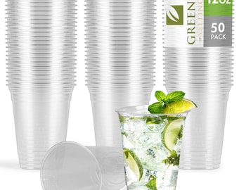 50 Pk Plant Based Clear Disposable Cups 12oz