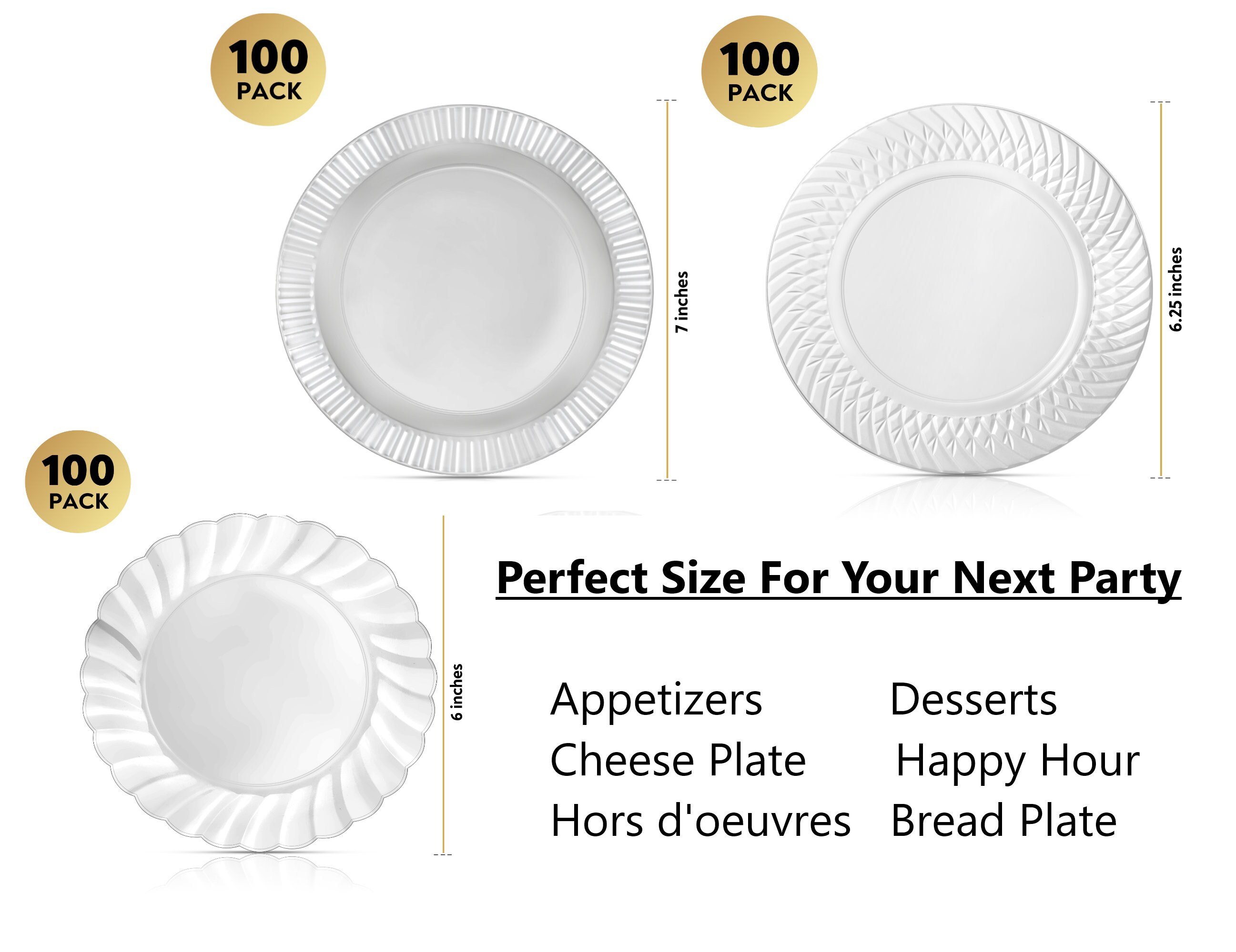 100 Pack Clear Fancy Plastic Plates Heavy Duty Elegant Smaller