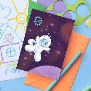 Carte Postale | Licorne astronaute | Carte anniversaire enfant