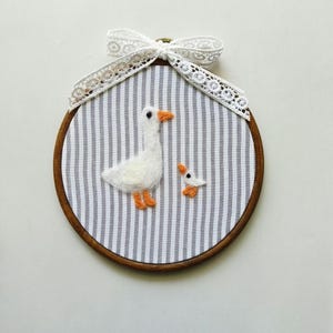 Needle Felted Duck Nursery Decor: Handmade Embroidery Hoop Wall Art