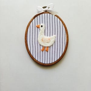 Needle Felted Goose Embroidery Hoop: Handmade Nursery Decor