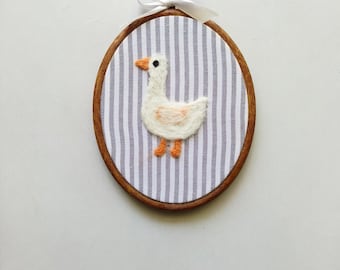 Needle Felted Goose Embroidery Hoop: Handmade Nursery Decor