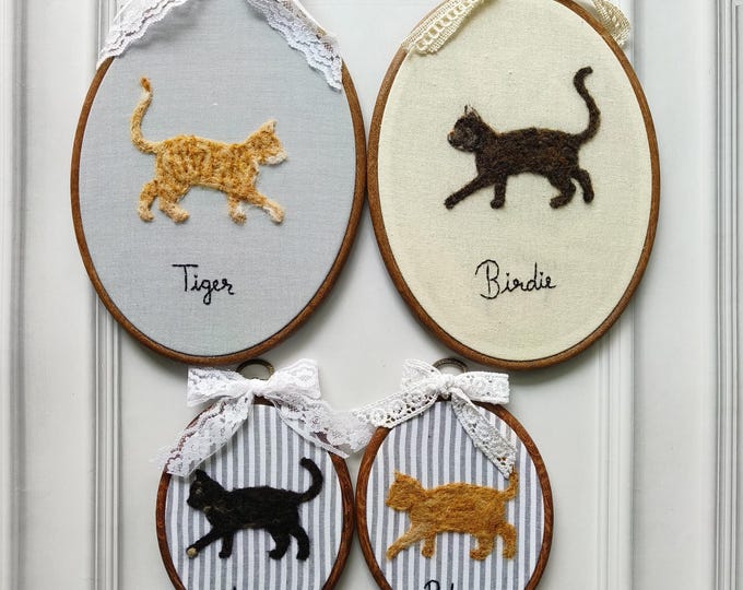Personalized Needle Felted Cat Embroidery Hoop Art: Custom Pet Portrait