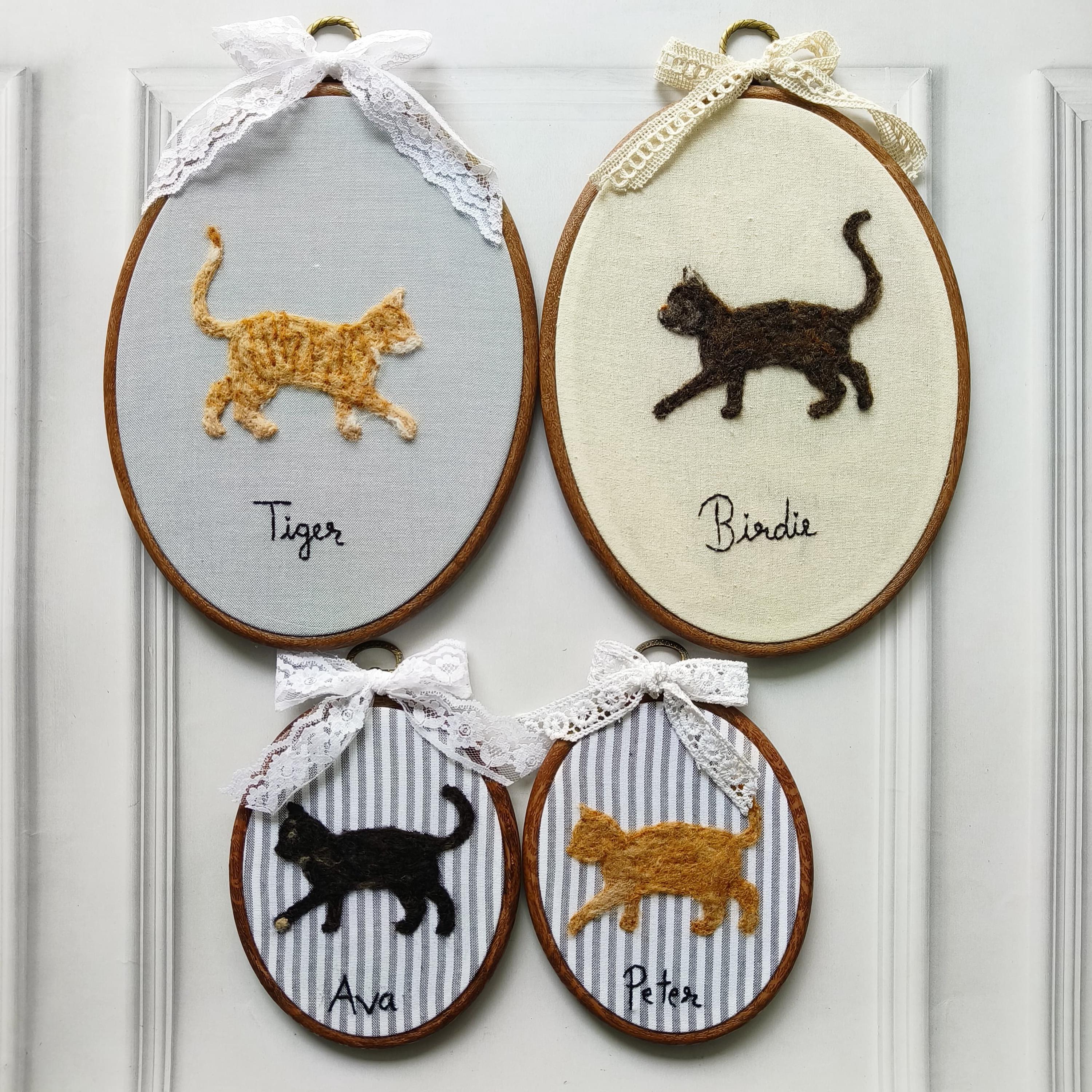 Personalized Custom Cat Needle Felted Embroidery Hoop Wall Art, Pet Customized Name, Cat owner Photo Gift, Creative Cat
