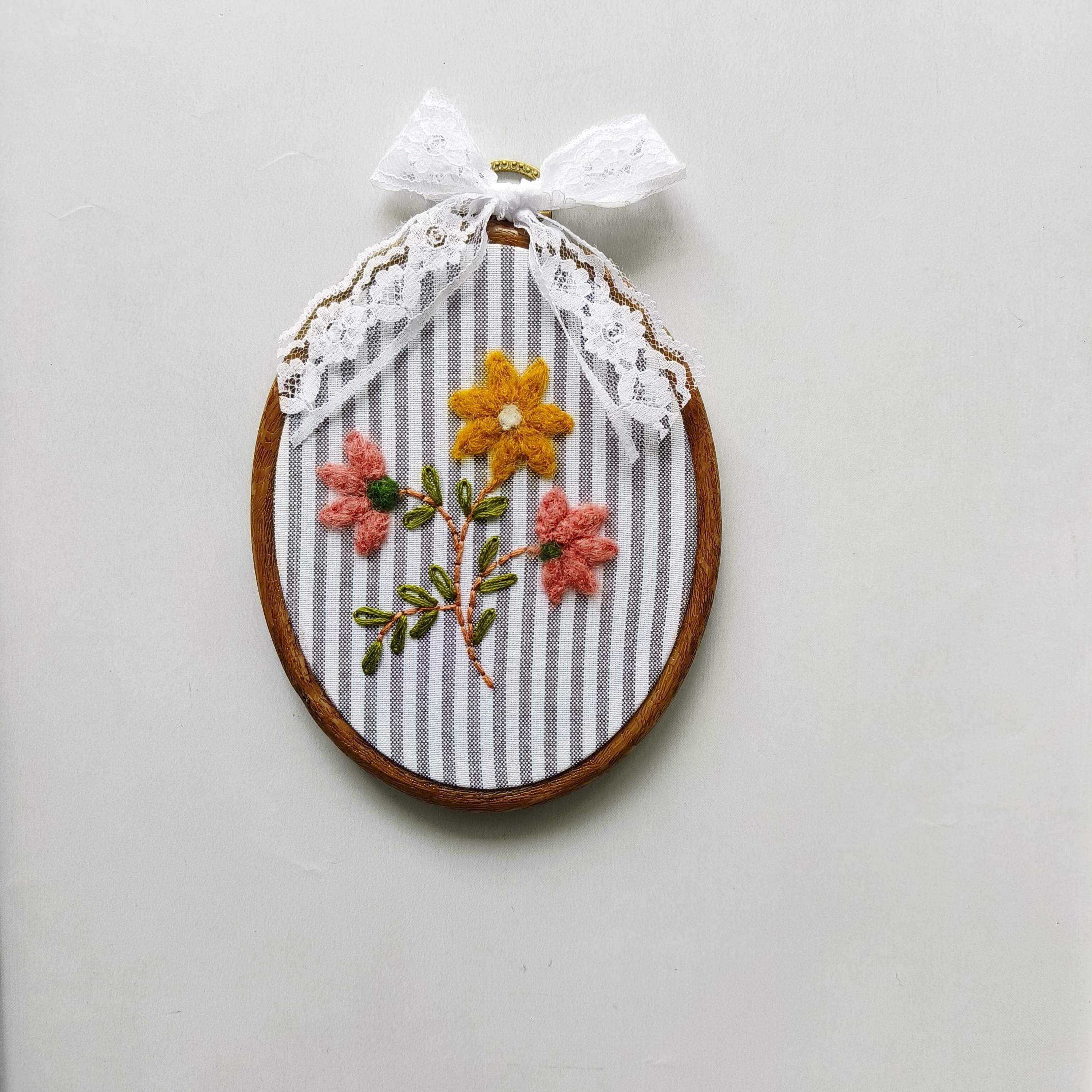 Embroidered Floral Hoop Art: Handmade Wool Wildflowers, Nursery Decor ...