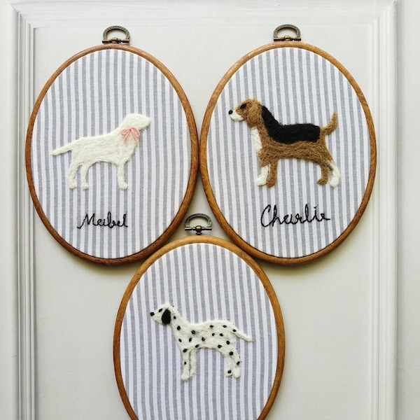 Personalized Needle Felted Dog Embroidery Hoop Art: Custom Pet Portrait