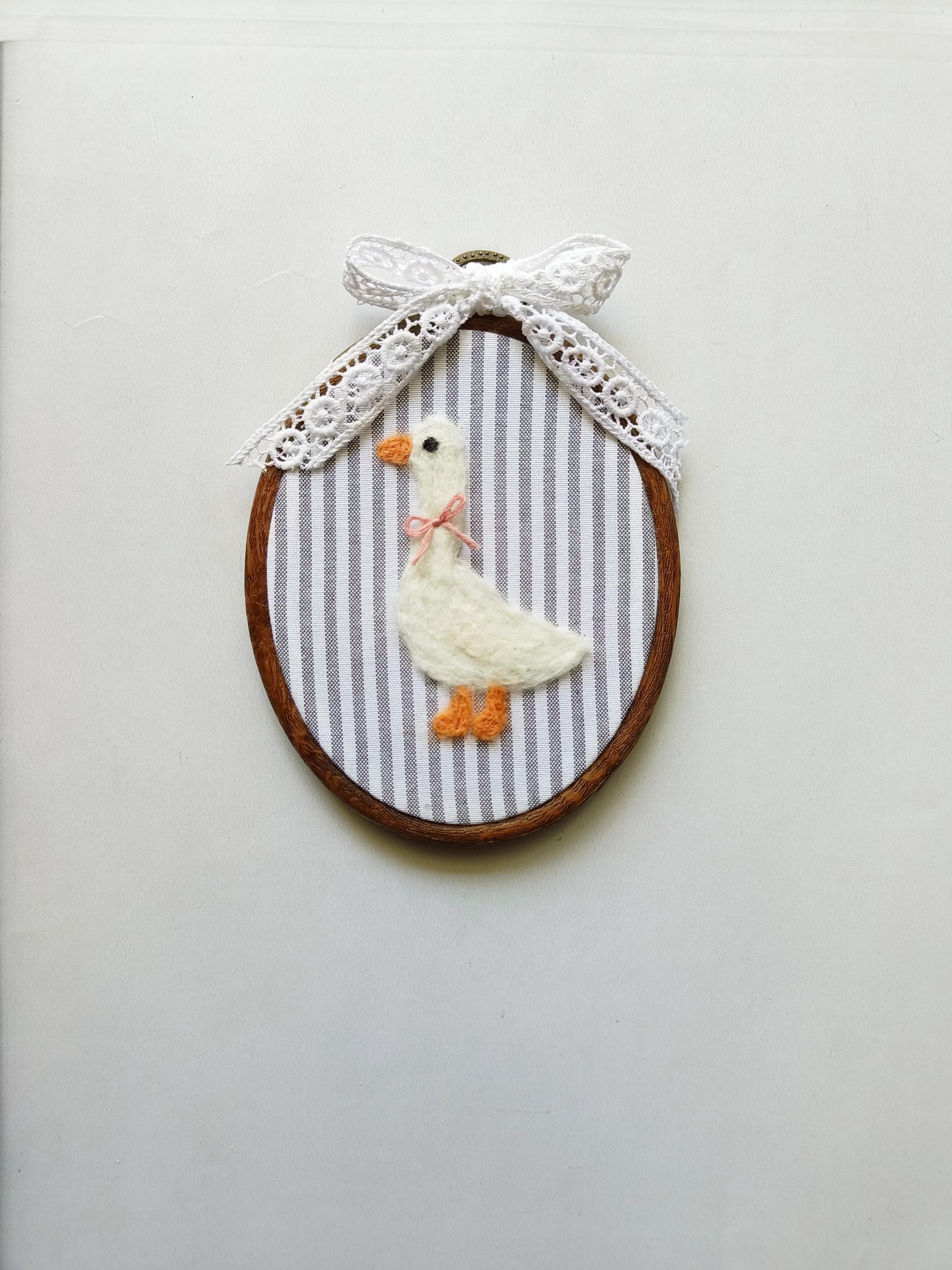 Needle Felted Goose Nursery Decor: Handmade Embroidery Hoop Wall Art