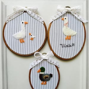Personalized Needle Felted Duck Nursery Decor: Embroidery Hoop Wall Art