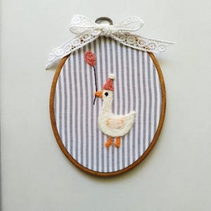 Needle Felted Goose Embroidery Hoop: Handmade Nursery Decor