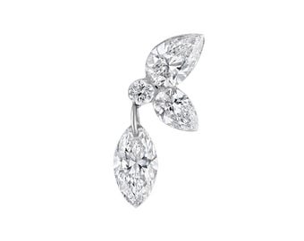14k Gold Drop Dangle Ear Piercing Marquise Pear Diamond Echo Threaded Stud, Double Pear Flat Back Stud, Party Wear Jewelry For Her