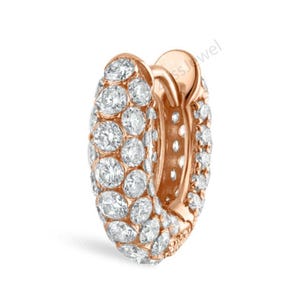 Sparkle Invisible Set Diamond Three Row Pavé Hoop Earring 14k Gold 8 MM Pavé lab Grown diamonds set Daith Conch Helix Piercing Septum hoop