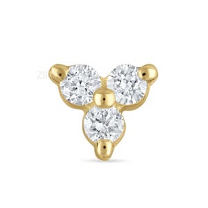 Brinco de pino com rosca Trinity Diamond 3 mm Florence Sparkle 14K Gold Stud Brinco Conch Piercing Single Stud Lab Diamond Piercing para mulheres