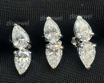 Pendiente de tuerca con rosca de hélice de moissanita de doble pera, listo para enviar. Pendiente de cartílago individual. Regalo para ella. Plata de ley 925.