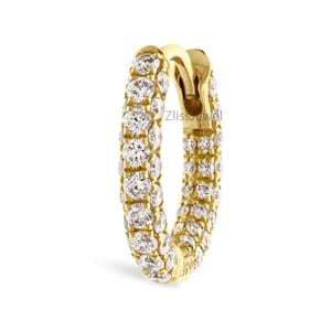 8 mm Lab Grown Diamond Five Row Pavé Hoop Earring 10k/14k solid gold Everyday Wear Small Diamond Hoop Earring Helix Diamond Hoop for women