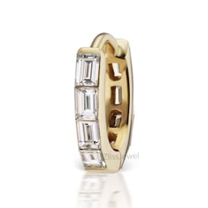 14k Gold Invisible Set Baguette Diamond Eternity Hoop Earring LabGrown Diamond Earring Baguette Hoop Earring Huggie Earring Last Minute Gift