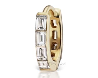 14k Gold Invisible Set Baguette Diamond Eternity Hoop Earring LabGrown Diamond Earring Baguette Hoop Earring Huggie Earring Last Minute Gift