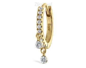 Emily 14k Solid Gold Piercing 8MM Double Dangle Lab Grown Diamond Eternity Clicker 16G Diamond Eternity Double Dangle Hoop Earring For Women