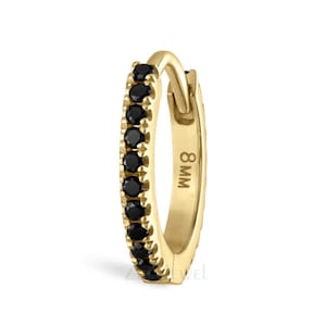 Black Diamond Eternity Hoop Earring 14K Solid Gold classic eternity ring Huggie Earring for Orbital Conch Cartilage Lobe Helix Ear Piercing