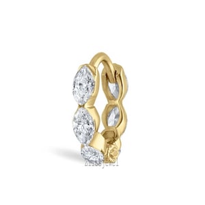 Women's White Invisible Set Diamond Marquise Eternity Single Hoop Earring 14K Solid Gold Piercing Earring For Women Girl Hoops Earring