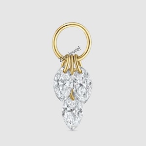 Pingente de pluma de diamante flutuante, pingente de brinco de diamante triplo marquise, pingente de gota, complemento para argola, joias finas mais recentes, pingente de diamante marquise