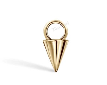 Small Spike Charm 14K solid gold Spike Cone charm worn with any of hoop earrings modern minimalism charm Dainty Spike charm Gold Drop Charm