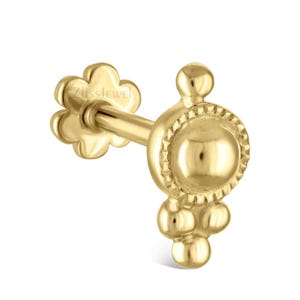 Four Ball Trinity Threaded Stud Earring scalloped edge 14k gold ball Trinity Screw Back stud Conch Helix Piercing Labret Flat Back Stud gift