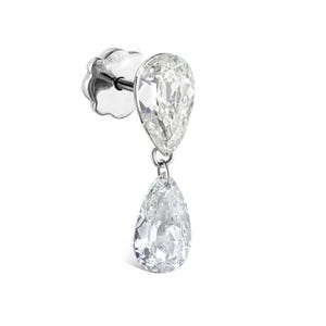 Low Profile Pear Diamond Floating Dangle Threaded Stud Screw Back Stud Dangle Earring Minimalist Cartilage Helix Tragus Threaded Stud