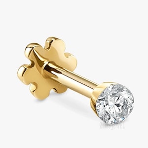 Enkele onzichtbare set minimalistische piercings voor dames | 14K massief gouden steker | Ronde moissanietknop | Piercing stud voor meisjes | Labret-hengsel